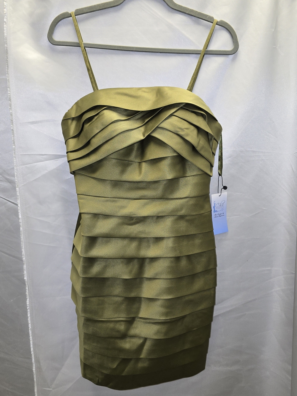 Olive Green Layered Satin Mini Dress